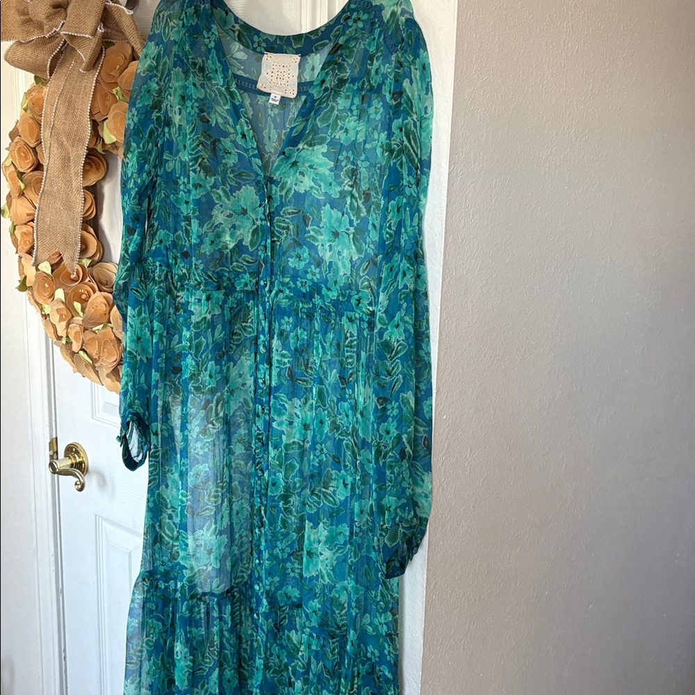 Johnny Was Teal & Turquoise Floral Maxi Dress